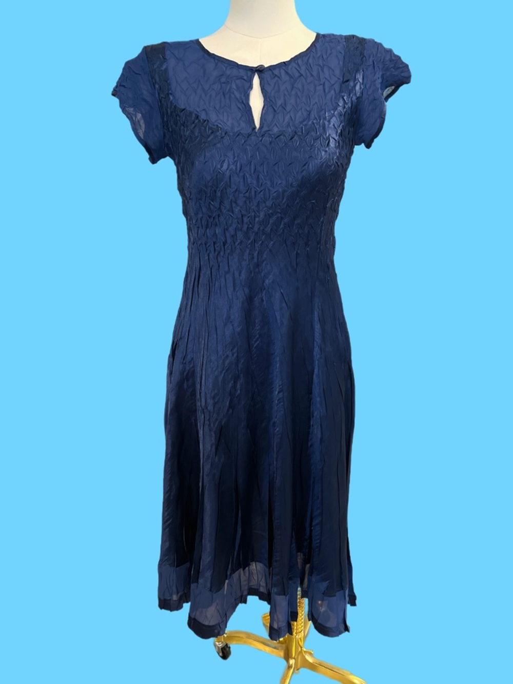 S.L. Fashions Navy Textured Midi Dress with Keyhole- So pretty!